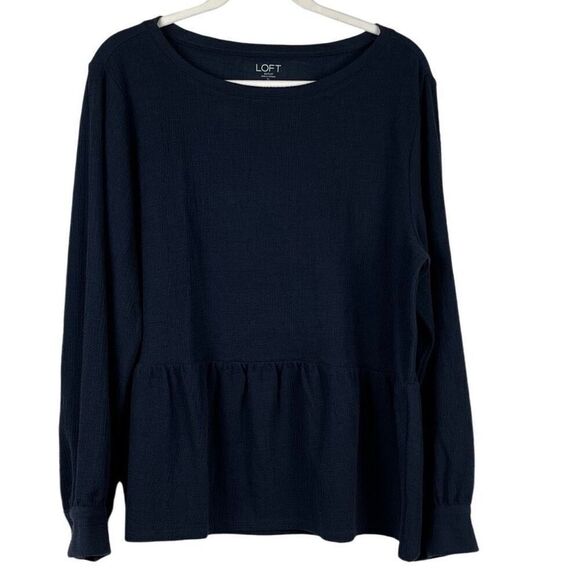 Loft Outlet Navy Blue Peplum Knit Sweater XL - Picture 1 of 11